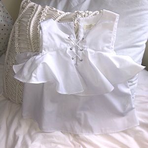 Zara Girls’ Sz 8 white, cold shoulder blouse